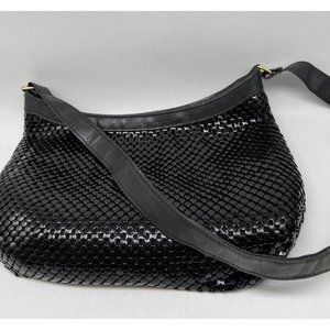 Black Sequin/feaux Leather Shoulder bag with Zipper Enclosure